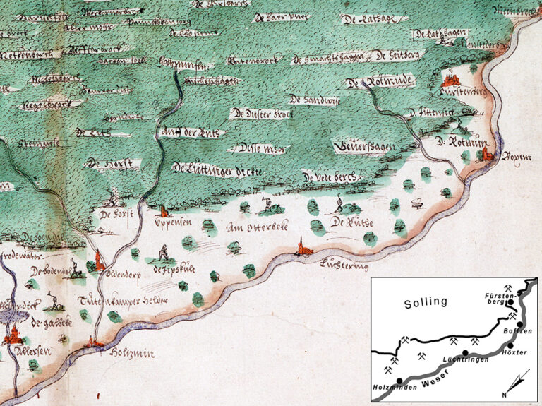 Ausschnitt aus der Karte vom Amt Fürstenberg im Atlas des Gottfried Mascop (1574).Aus: U. Ohainski/A. Reitemeier 2012.